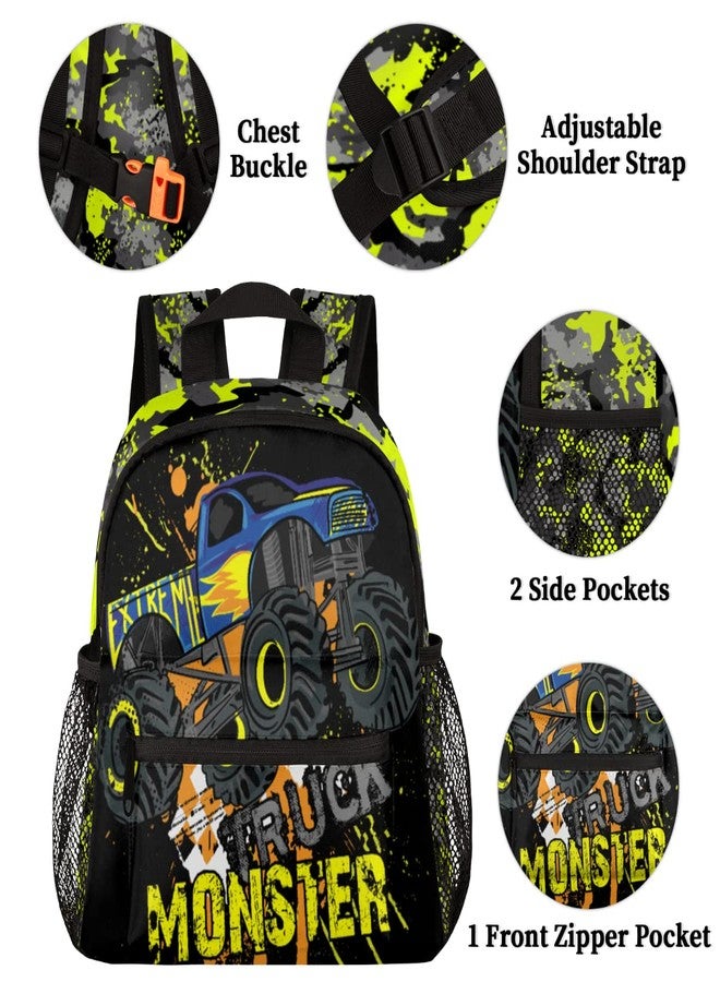 cfpolar Yellow Monster Trucks Car Kids Backpacks for Boys, Cute Toddler Backpack Preschool Kindergarten Elementary School Backpack Lightweight Mini Shoulder Bookbag Casual Daypack with Chest Strap - Image 4